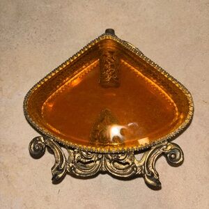 Victorian Large Ornate Floral Filigree Perfume Bottle Amber Glass Vanity Bottle